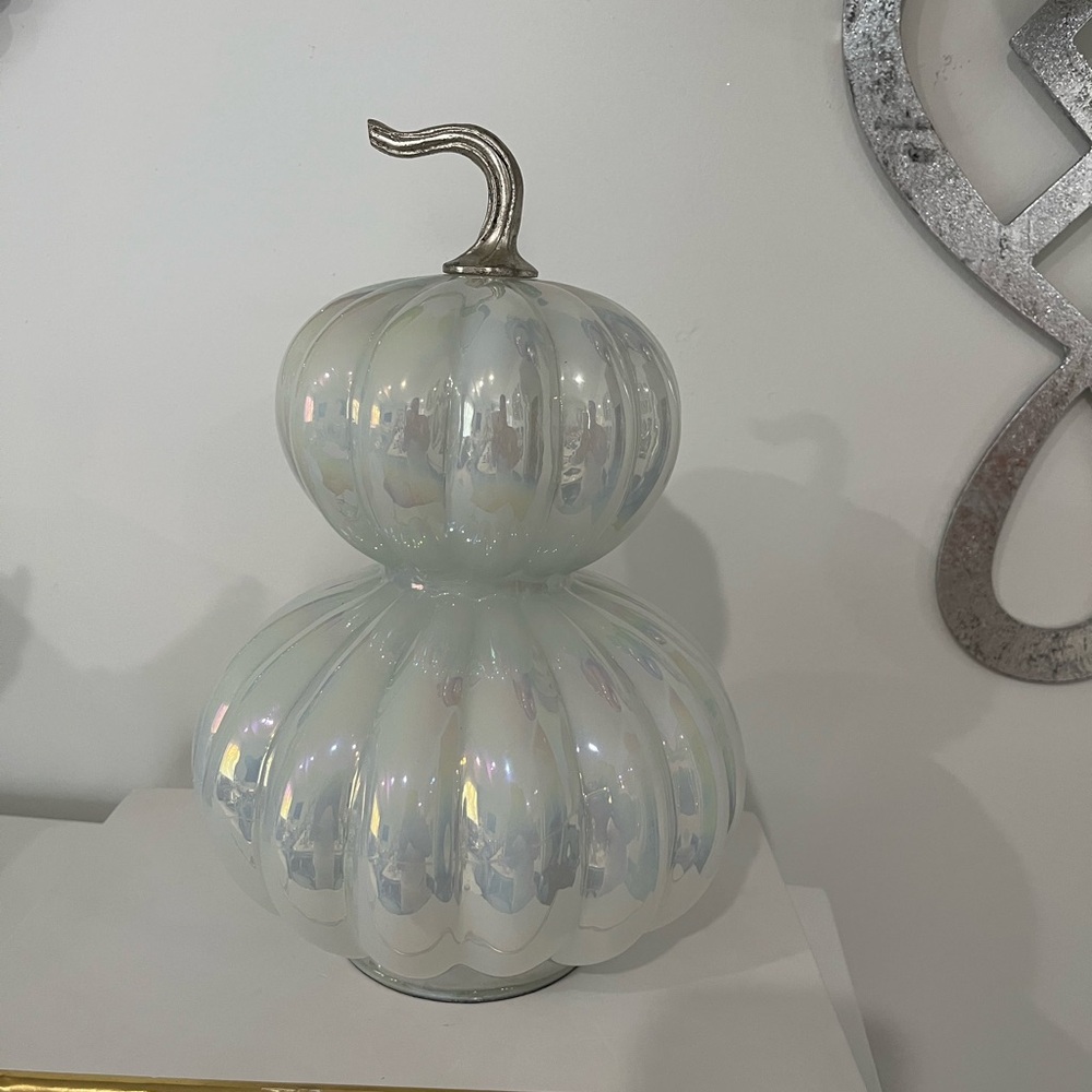 Iridescent White Glass Gourd with Silver Stem